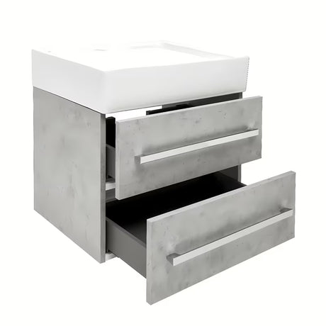 Viseča kopalniška omarica SAT Cube Way s keramičnim umivalnikom v dekorju beton 60x46x53 cm