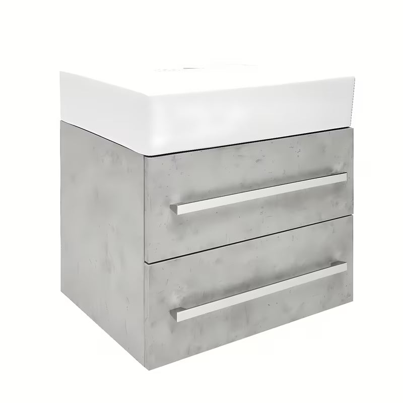 Viseča kopalniška omarica s keramičnim umivalnikom SAT Cube Way 60x46 cm v dekorju beton