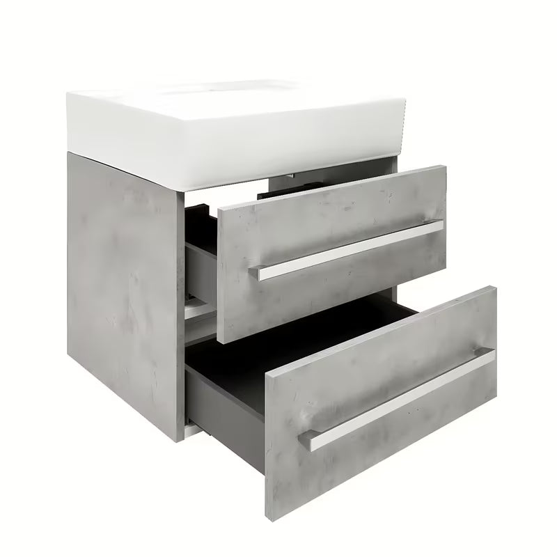 Viseča kopalniška omarica s keramičnim umivalnikom SAT Cube Way 60x46 cm v dekorju beton