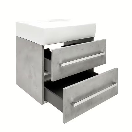 Viseča kopalniška omarica s keramičnim umivalnikom SAT Cube Way 60x46 cm v dekorju beton