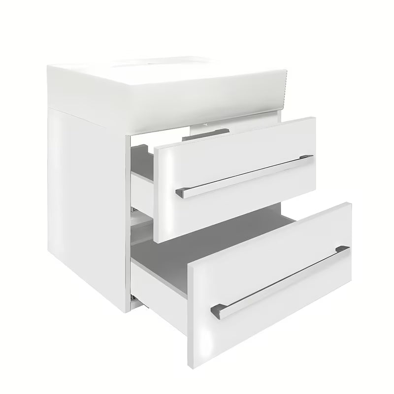 Viseča kopalniška omarica SAT Cube Way s keramičnim umivalnikom v beli sijajni barvi 60x46x53 cm.