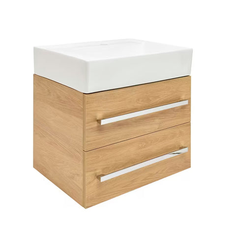 Viseča kopalniška omarica SAT Cube Way s keramičnim umivalnikom v dekorju hrast hickory 60x46x53 cm