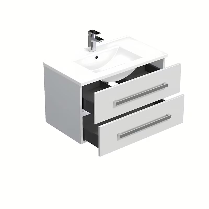 Viseča kopalniška omarica SAT Cube Way s keramičnim umivalnikom v beli sijaj izvedbi 80x46x53 cm.