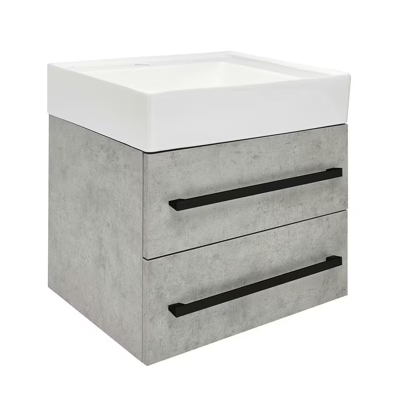Viseča kopalniška omarica s keramičnim umivalnikom SAT Cube Way v dekorju beton 60x46x53 cm