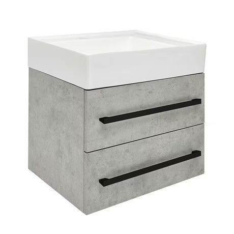 Viseča kopalniška omarica s keramičnim umivalnikom SAT Cube Way v dekorju beton 60x46x53 cm