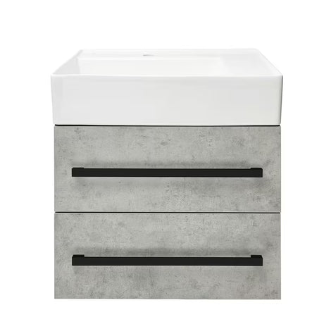 Viseča kopalniška omarica s keramičnim umivalnikom SAT Cube Way v dekorju beton 60x46x53 cm