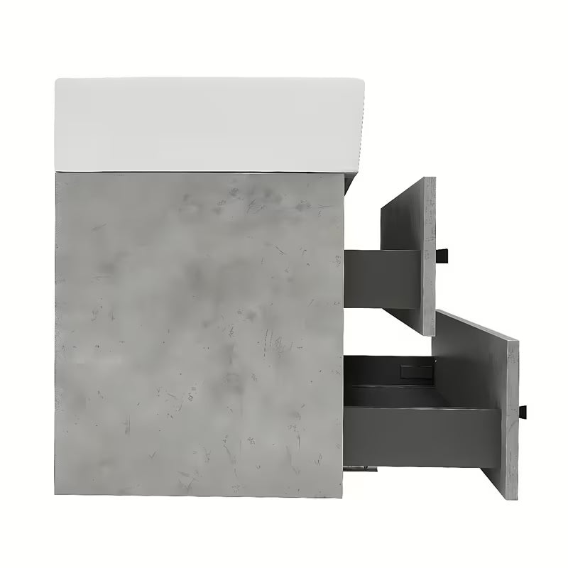 Viseča kopalniška omarica s keramičnim umivalnikom SAT Cube Way v dekorju beton, 60x46x53 cm.