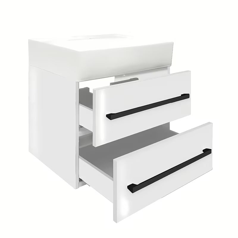 Viseča kopalniška omarica SAT Cube Way s keramičnim umivalnikom v beli sijajni izvedbi 60x46x53 cm