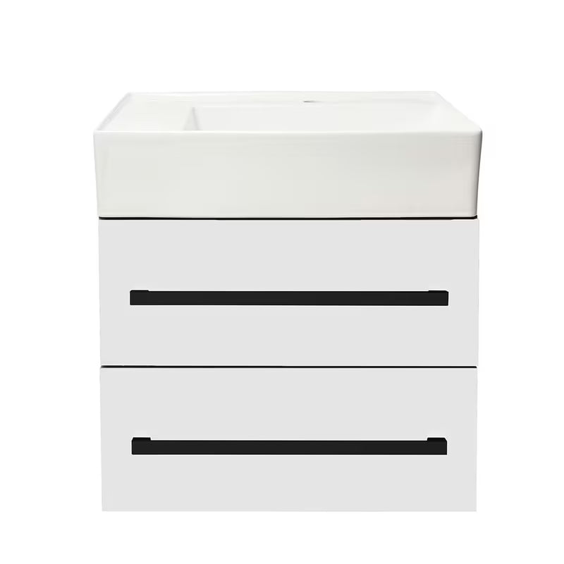 Viseča kopalniška omarica SAT Cube Way s keramičnim umivalnikom v beli sijajni izvedbi 60x46x53 cm