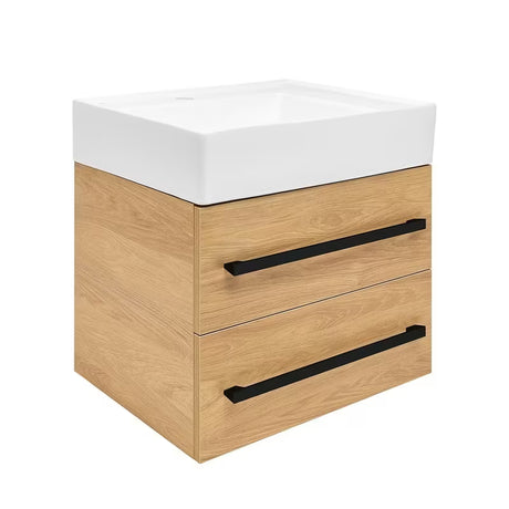Viseča kopalniška omarica s keramičnim umivalnikom SAT Cube Way 60x53x46 cm v dekorju hrast hickory