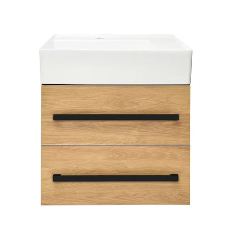 Viseča kopalniška omarica s keramičnim umivalnikom SAT Cube Way 60x53x46 cm v dekorju hrast hickory
