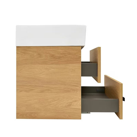 Viseča kopalniška omarica s keramičnim umivalnikom SAT Cube Way 60x53x46 cm v dekorju hrast hickory