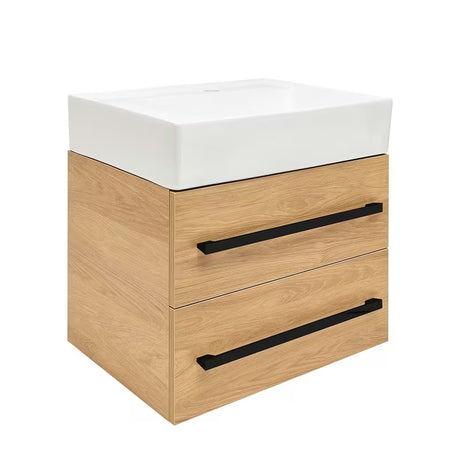 Viseča kopalniška omarica s keramičnim umivalnikom SAT Cube Way 60x46 cm v dekorju hrast hickory