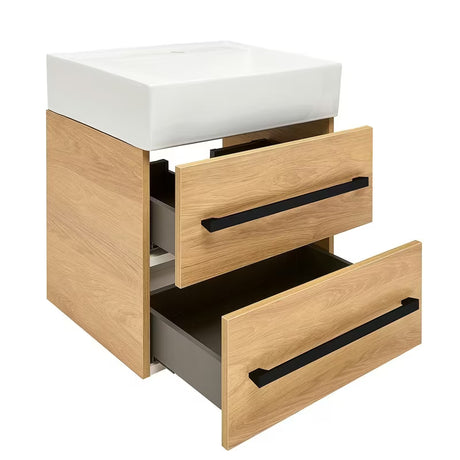 Viseča kopalniška omarica s keramičnim umivalnikom SAT Cube Way 60x46 cm v dekorju hrast hickory