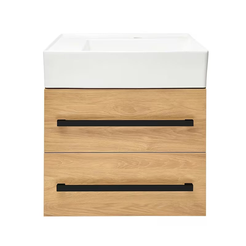 Viseča kopalniška omarica s keramičnim umivalnikom SAT Cube Way 60x46 cm v dekorju hrast hickory