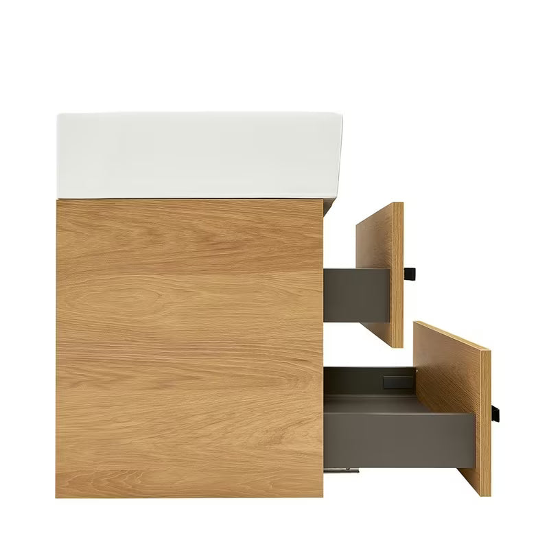 Viseča kopalniška omarica s keramičnim umivalnikom SAT Cube Way 60x46 cm v dekorju hrast hickory