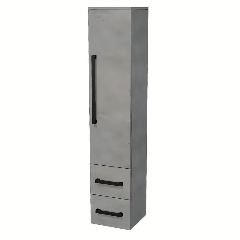 Viseča visoka kopalniška omarica SAT Cube Way u imitaciji betona s crnim ručkicama