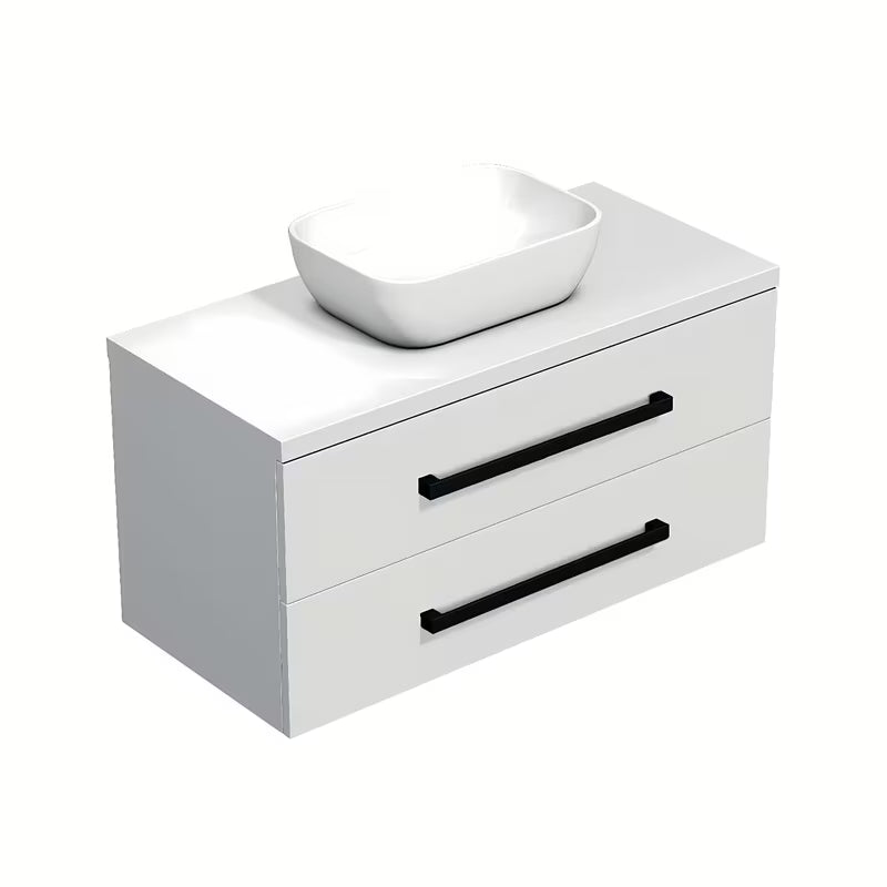 Viseča kopalniška omarica SAT Cube Way s pokrivno ploščo u bijelom sjaju i crnim ručkicama