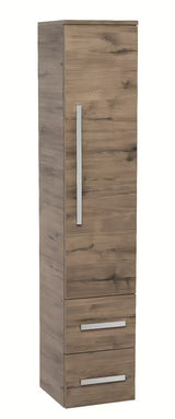 Visoka kopalniška omarica SAT Cube Way u dekoru hrasta wellington s vratima i dvije ladice.