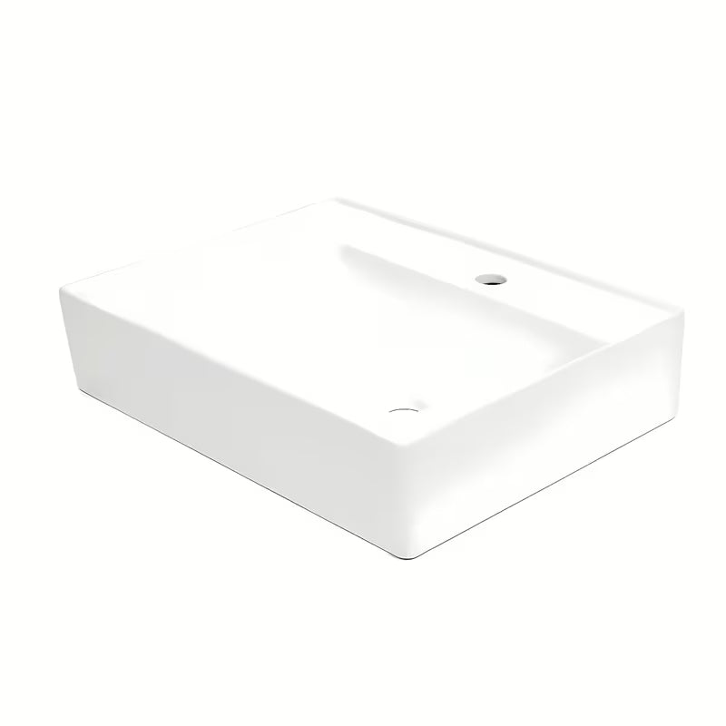 Beli keramični viseči umivalnik SAT Cube Way 60x46 cm z odlagalno površino levo