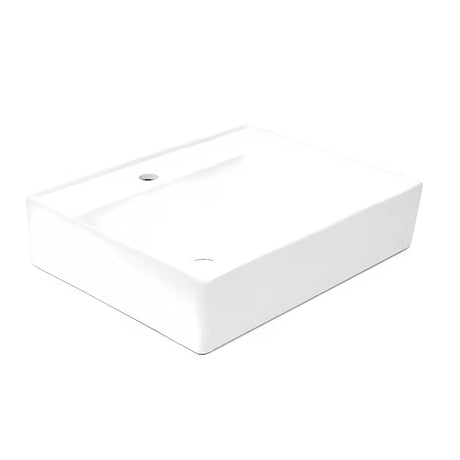Beli keramični viseči umivalnik SAT Cube Way 60x46 cm z asimetrično zasnovo in odlagalno površino desno.