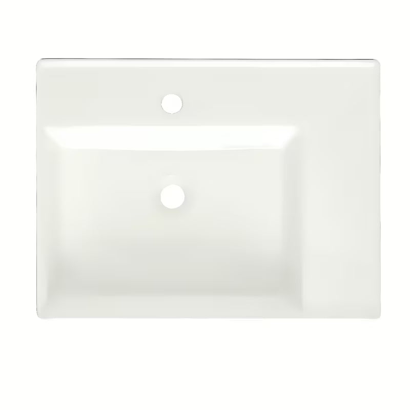 Beli keramični viseči umivalnik SAT Cube Way 60x46 cm z asimetrično zasnovo in odlagalno površino desno.