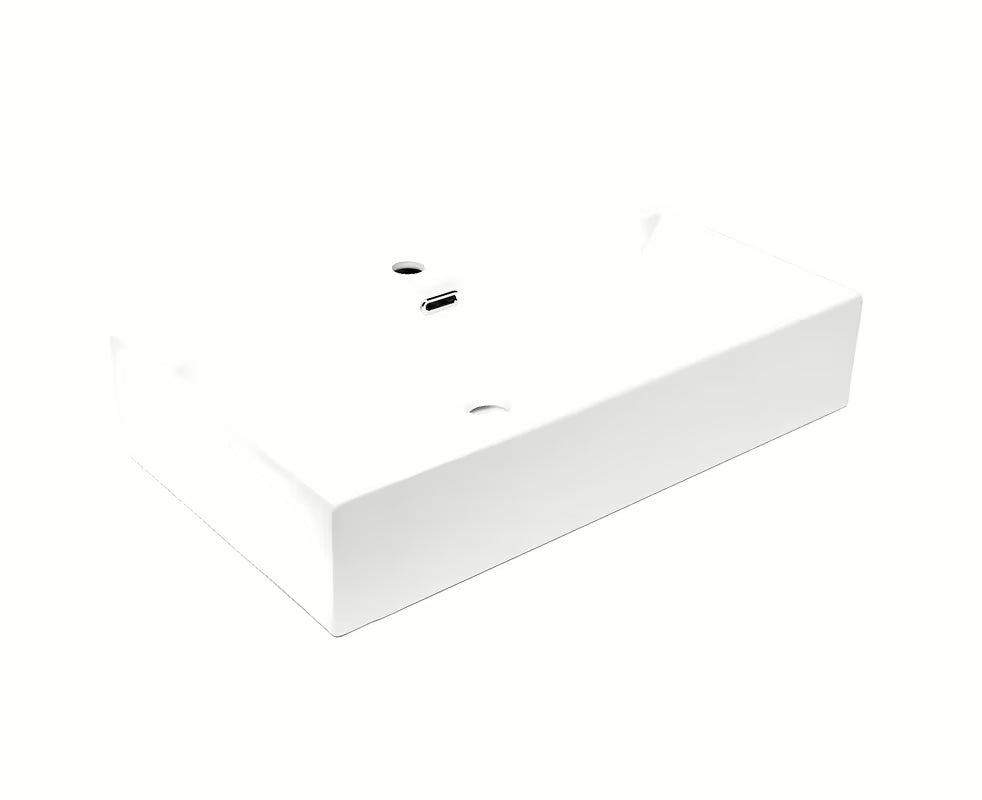 Bel keramični viseči umivalnik SAT Cube Way 75x42 cm s prelivom in odprtino pro armaturo