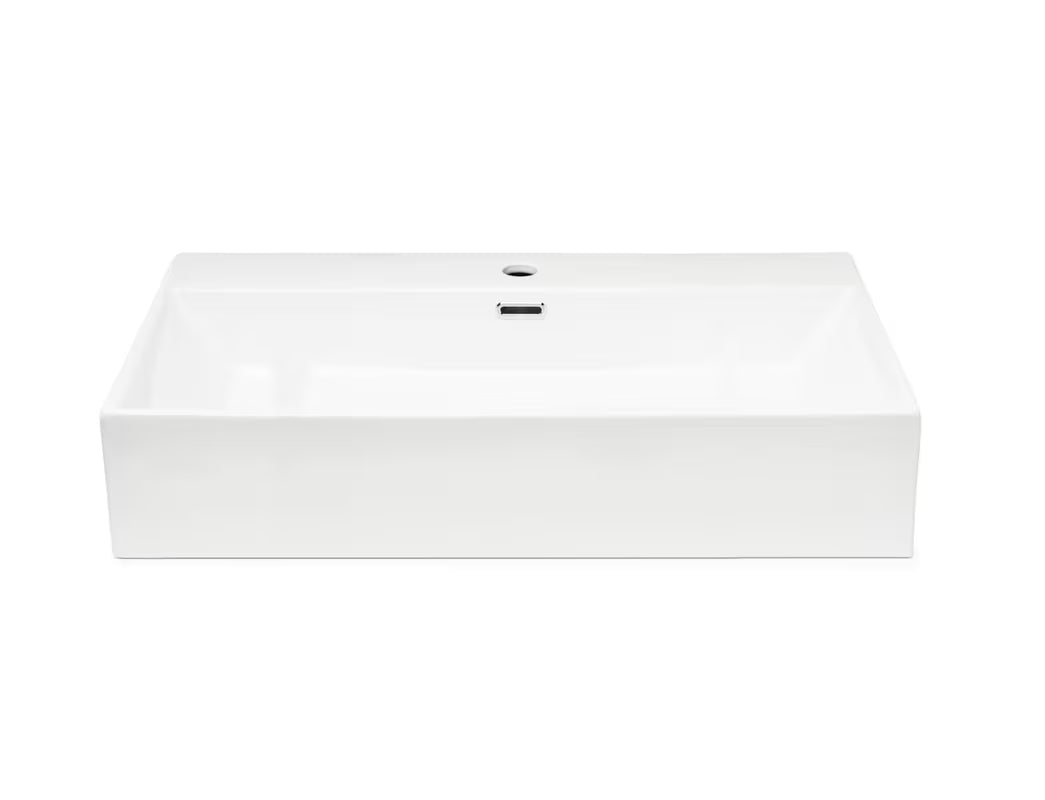 Bel keramični viseči umivalnik SAT Cube Way 75x42 cm s prelivom in odprtino pro armaturo