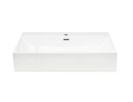 Bel keramični viseči umivalnik SAT Cube Way 75x42 cm s prelivom in odprtino pro armaturo