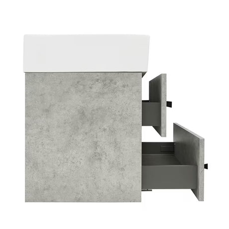 Viseča kopalniška omarica s keramičkim umivaonikom SAT Cube Way u dekoru betona 60x46x53 cm