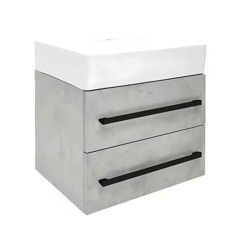 Viseča kopalniška omarica s keramičkim umivaonikom SAT Cube Way u dekoru betona, 60x46x53 cm.