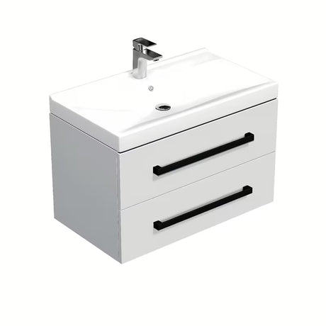 Viseča kopalniška omarica SAT Cube Way s keramičkim umivaonikom u sjajno bijeloj boji i crnim ručkicama