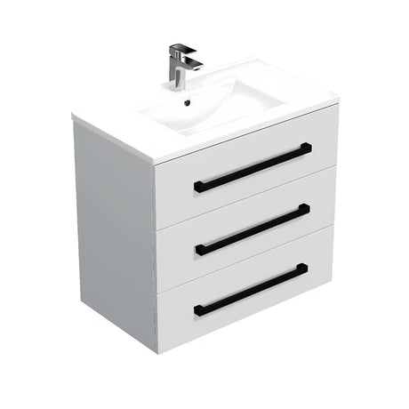 Viseča kopalniška omarica SAT Cube Way s keramičkim umivaonikom u sjajno bijeloj boji i crnim ručkicama