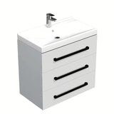 Viseča kopalniška omarica SAT Cube Way s keramičkim umivaonikom u sjajno bijeloj boji i crnim ručkicama