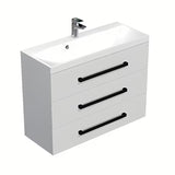 Viseča kopalniška omarica z umivalnikom SAT Cube Way u bijelom sjaju s crnim mat ručkicama