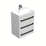 Viseča kopalniška omarica z umivalnikom SAT Cube Way 60x40x76,5 cm u bijelom sjaju s crnim ručkicama