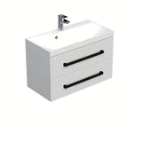 Viseča kopalniška omarica z umivalnikom SAT Cube Way u bijelom sjaju s crnim mat ručkicama