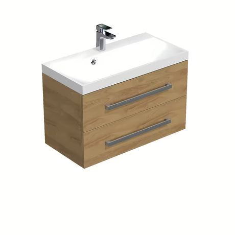 Viseča kopalniška omarica z umivalnikom SAT Cube Way u dekoru hrasta hickory