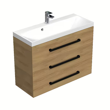 Viseča kopalniška omarica z umivalnikom SAT Cube Way u dekoru hrasta hickory