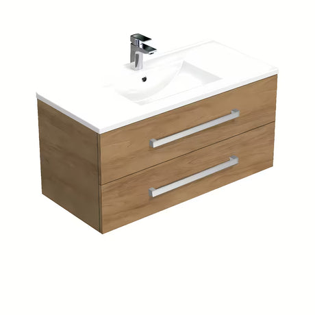 Viseča kopalniška omarica s keramičkim umivaonikom SAT Cube Way u dekoru hrasta hickory