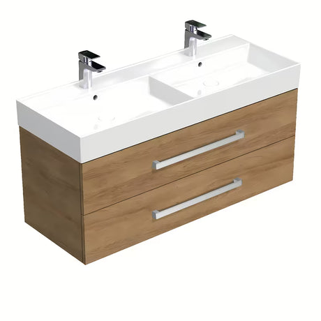 Viseča kopalniška omarica s keramičkim umivaonikom SAT Cube Way u dekoru hrasta hickory