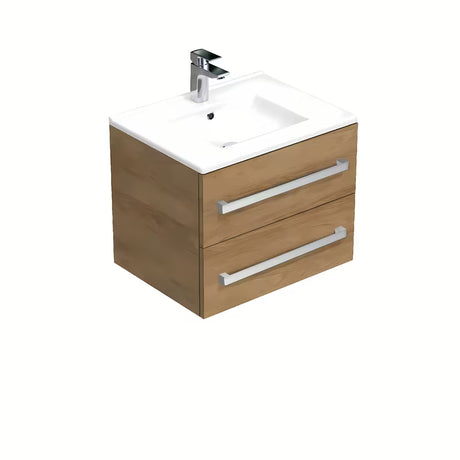 Viseča kopalniška omarica SAT Cube Way s keramičkim umivaonikom u dekoru hrasta hickory