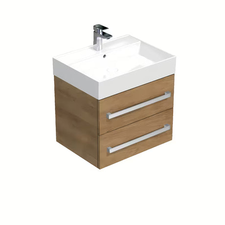 Viseča kopalniška omarica s keramičkim umivaonikom SAT Cube Way u dekoru hrasta hickory