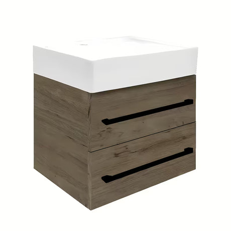 Viseča kopalniška omarica s keramičkim umivaonikom SAT Cube Way u dekoru hrasta Wellington