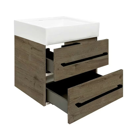 Viseča kopalniška omarica s keramičkim umivaonikom SAT Cube Way u dekoru hrasta Wellington