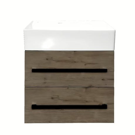 Viseča kopalniška omarica s keramičkim umivaonikom SAT Cube Way u dekoru hrasta Wellington