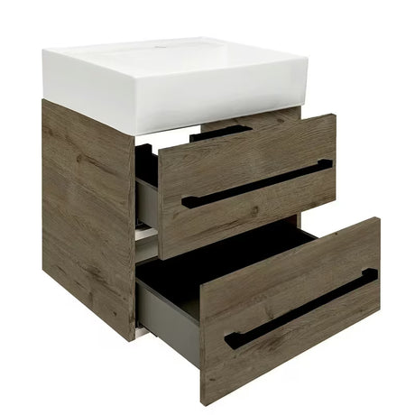 Viseča kopalniška omarica SAT Cube Way s keramičkim umivaonikom u dekoru hrasta Wellington