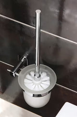 Stenska WC ščetka SAT Cube Way v krom izvedbi z zaobljenim dizajnom pro za sodobno kopalnico.