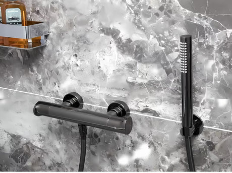 Termostatska stenska armatura za tuš SAT Dark v površinski obdelavi PVD gun metal brez tuš seta.