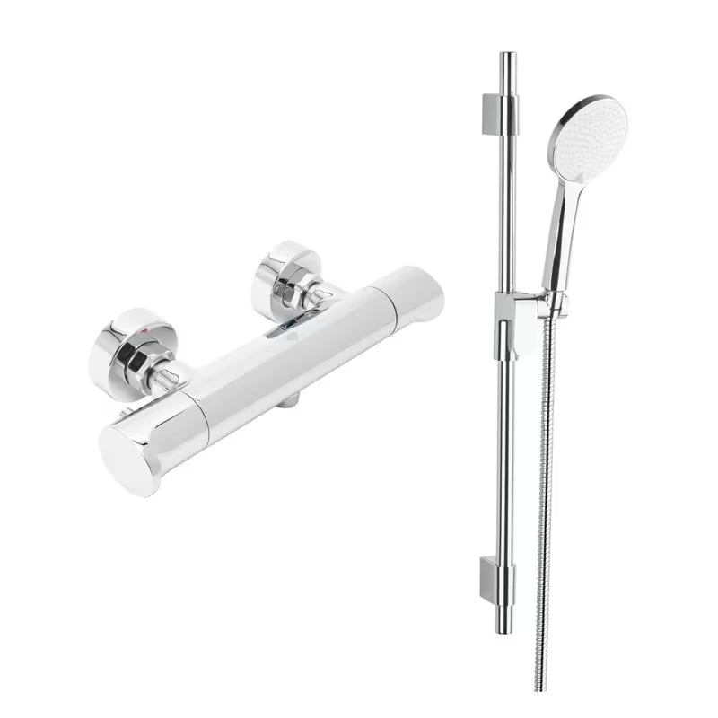 Kromirana stenska termostatska armatura za tuš SAT Dark s tuš setom